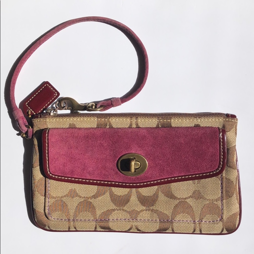 Monogram Wristlet w/ Purple Suede Pocket | Coach